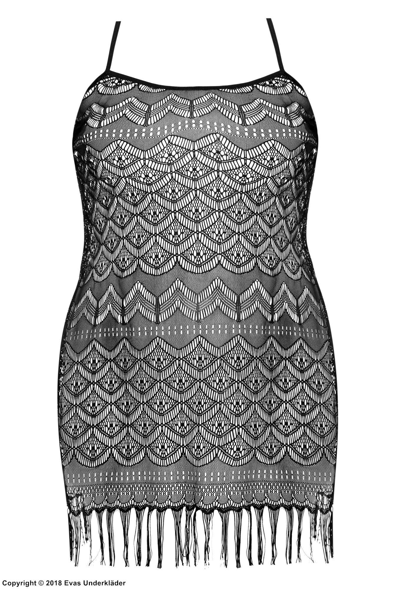 Gjennomsiktig kjole, blonder, frynser, detaljert mønster, XL til 6XL